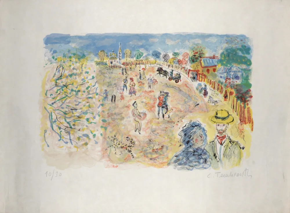 Lithograph Terechkovich - Le parc, circa 1961 - Hand-signed