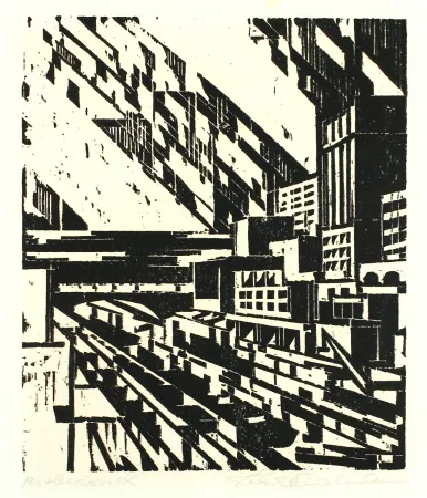 Woodcut Thalmann - By the Canal