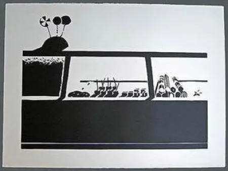 Linocut Thiebaud - Candy Counter-State 1