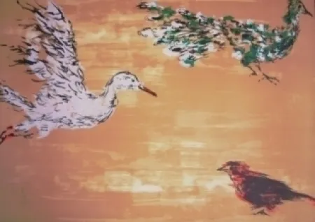 Lithograph Tian-Tian - Treasure birds 1