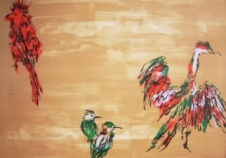 Lithograph Tian-Tian - Treasure birds 3