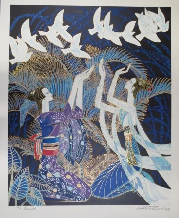 Lithograph Ting - Blue birds