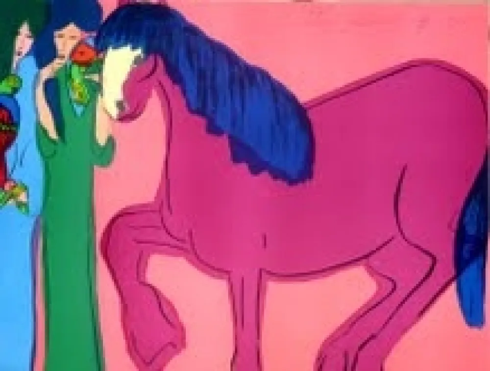 Lithograph Ting - Cheval et geishas