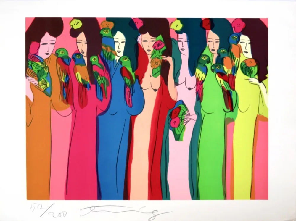 Screenprint Ting - Geishas aux perroquets