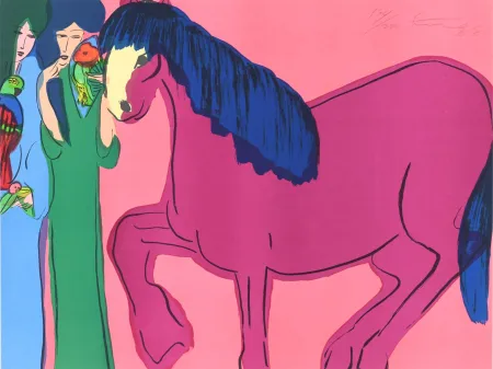 Lithograph Ting - Pink horse
