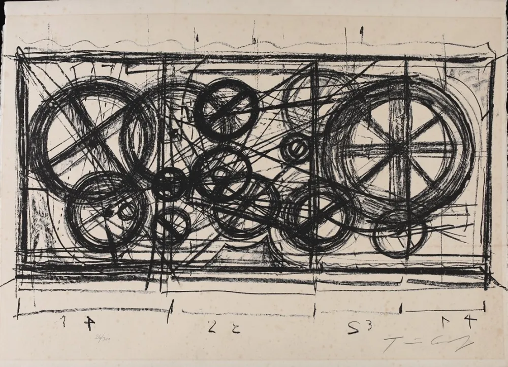 Lithograph Tinguely - Requiem pour une feuille morte