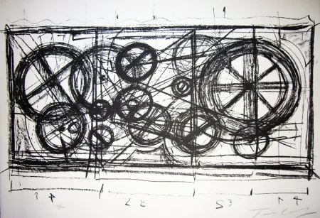 Lithograph Tinguely -  Requiem pour une feuille morte