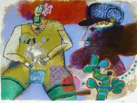 Lithograph Tobiasse - Un Homme raconte les matins lointains de sa famille