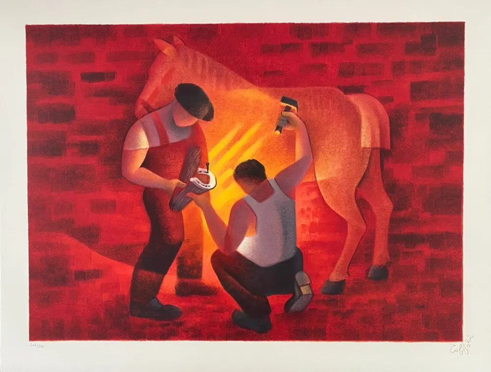 Lithograph Toffoli - Le maréchal-ferrant