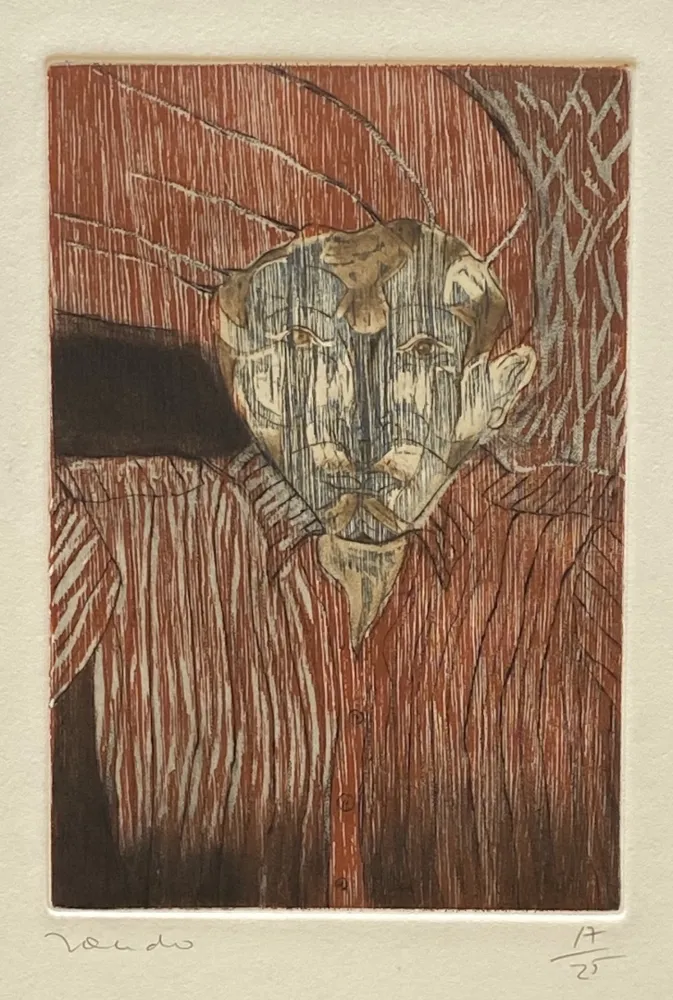 Woodcut Toledo - Self-Portrait with Red Shirt