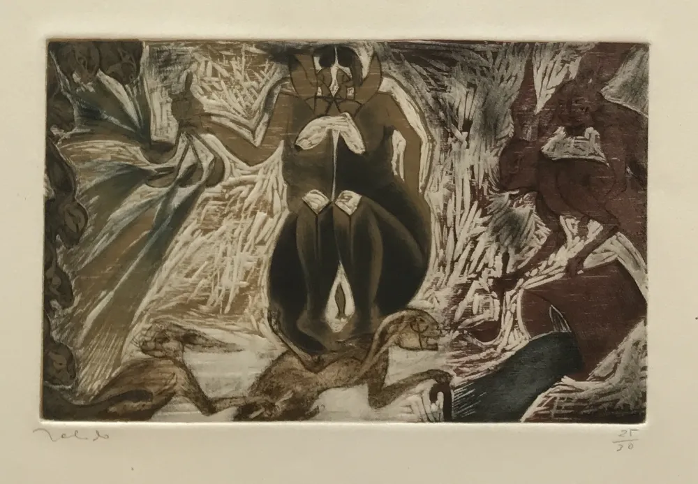 Etching Toledo - Woman and Rabbits