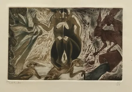 Etching Toledo - Woman and Rabbits