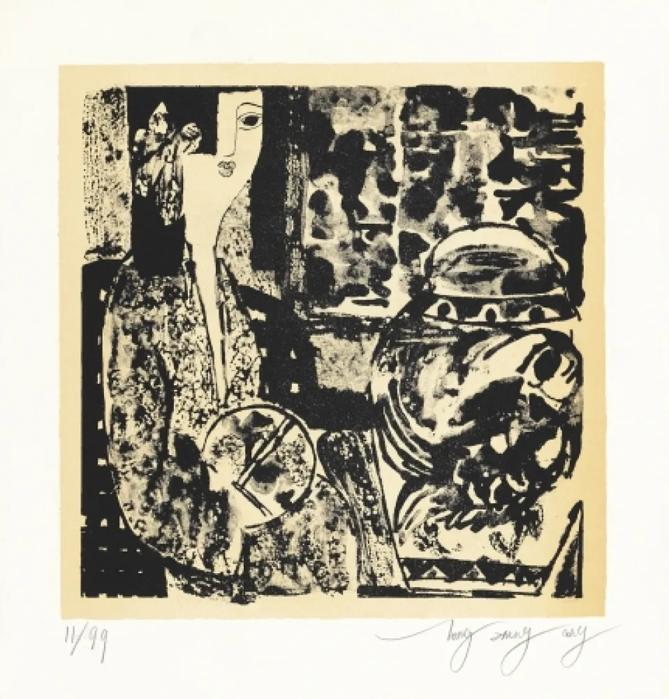 Lithograph Tongzhengang - Femme à l'éventail