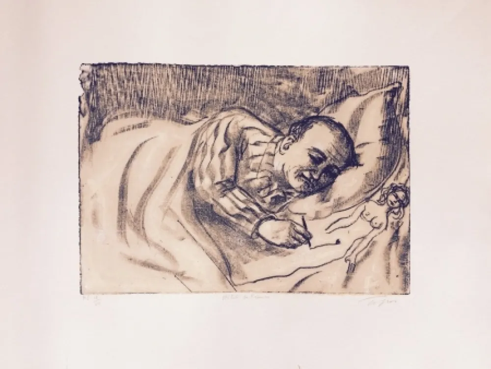 Lithograph Topor - Autoportrait