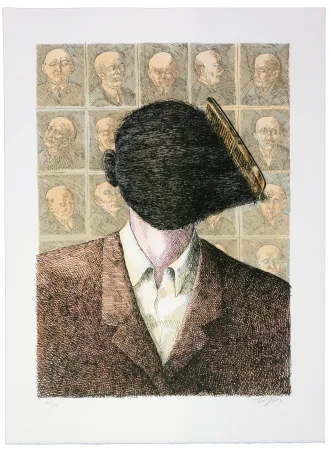 Lithograph Topor - C'est Teton, la victime du crime de Montfermeil. Faute de sa perruque on ne le reconnaissait pas d'abord.