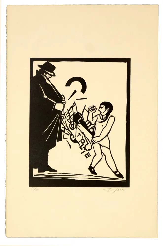 Linocut Topor - Exhibitionniste cubiste