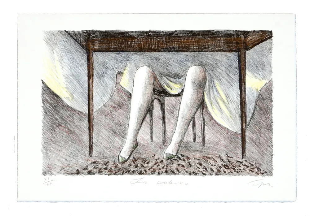 Lithograph Topor - Jeux de table (La couturière)