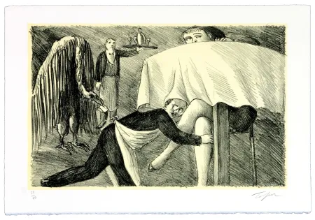 Lithograph Topor - La tournée du patron