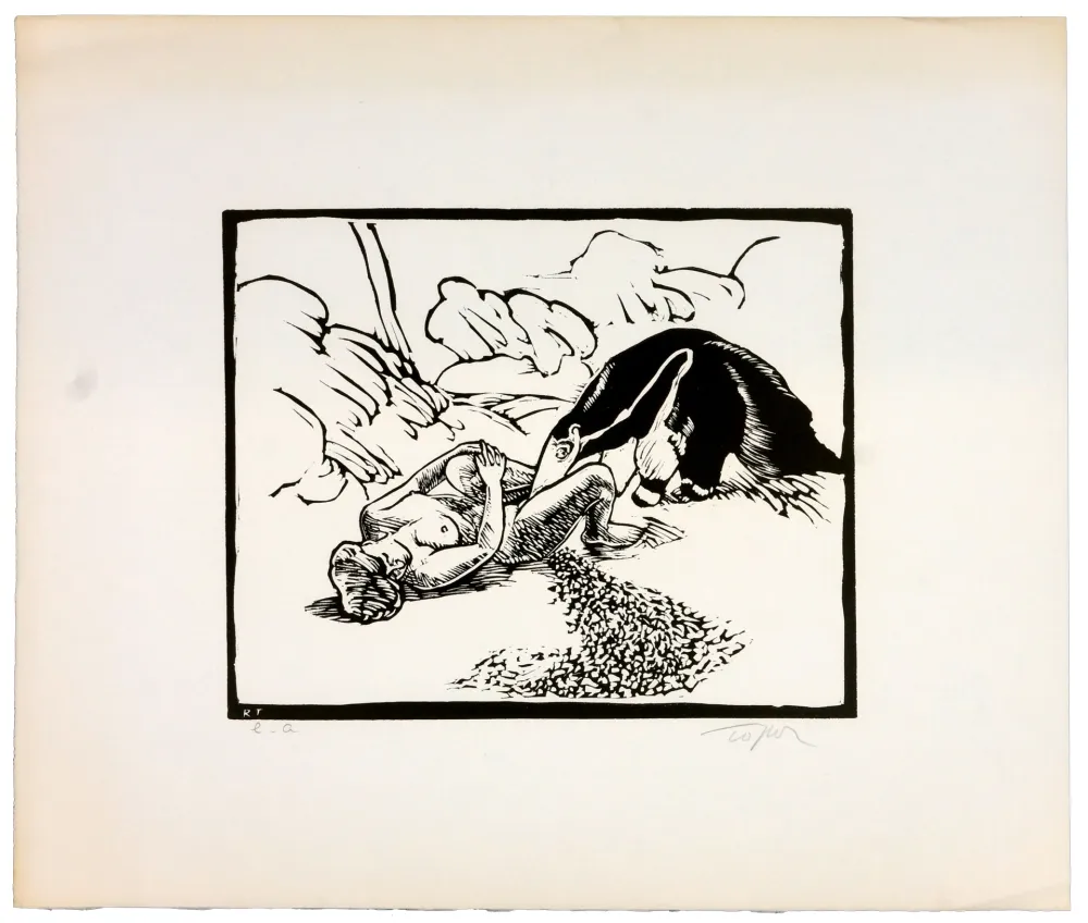 Linocut Topor - Le fourmillier