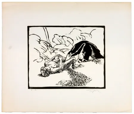 Linocut Topor - Le fourmillier