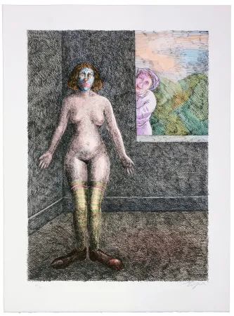 Lithograph Topor - Le valet Silot installa, à Neuilly, chez son maître absent, une femme amusante, puis disparut, emportrant tout, sauf elle