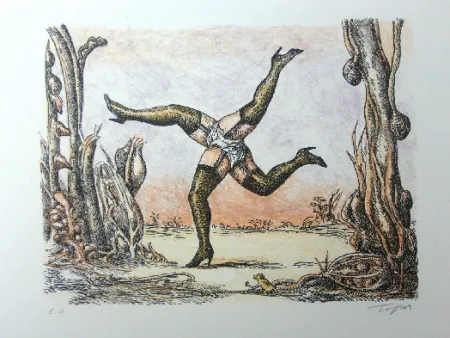 Lithograph Topor - Les quatre jambes
