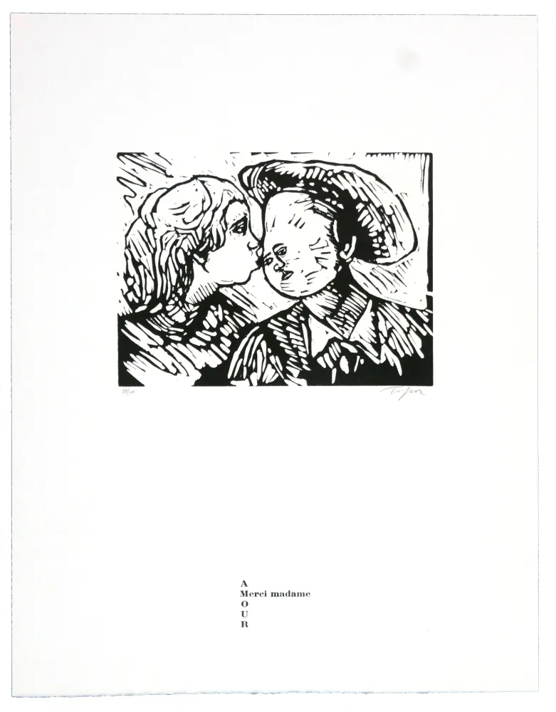 Linocut Topor - Merci madame