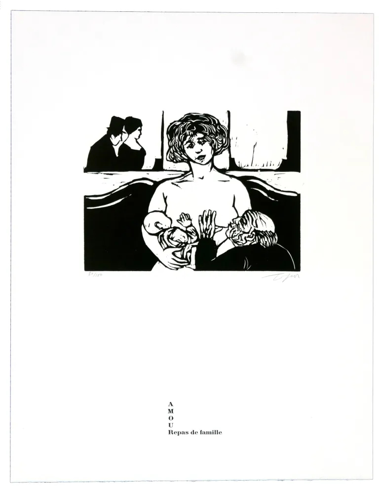 Linocut Topor - Repas de famille