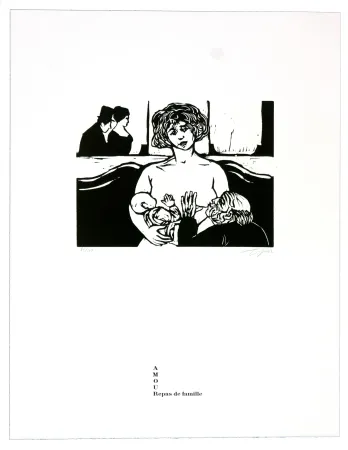 Linocut Topor - Repas de famille