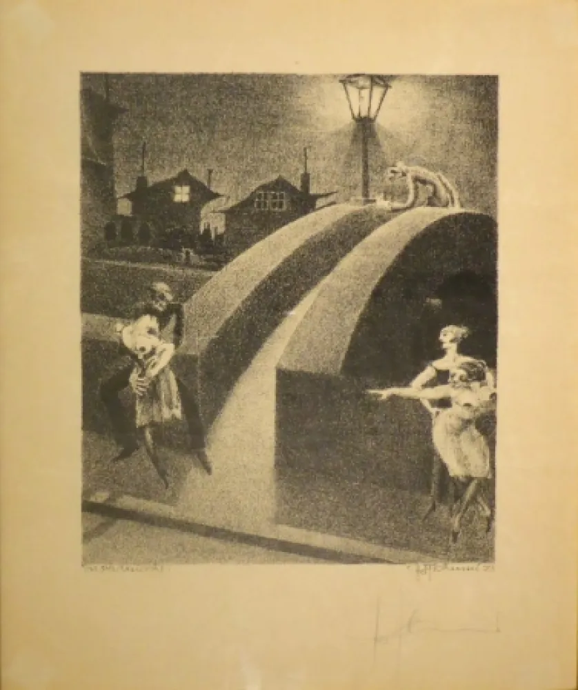 Lithograph Tschumi - Vorstadtnacht