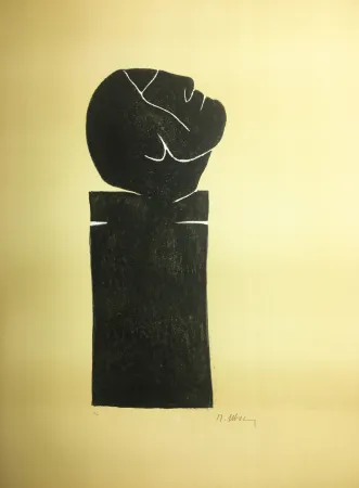 Lithograph Ubac - STÈLE TÊTE LEVÉE . Lithograpie originale signée au crayon (1982).