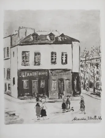 Lithograph Utrillo - Blanchisserie et restaurant, Montmartre, 1950