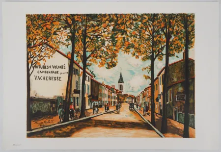 Lithograph Utrillo - La Vacheresse, route National à Anse (Rhône)