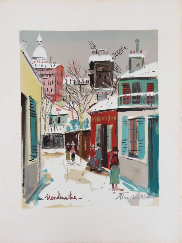 Lithograph Utrillo - Montmartre : le Moulin de la Galette et le Sacré Coeur sous la neige