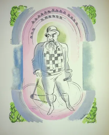 Lithograph Uzelac - Gentleman à Vélo