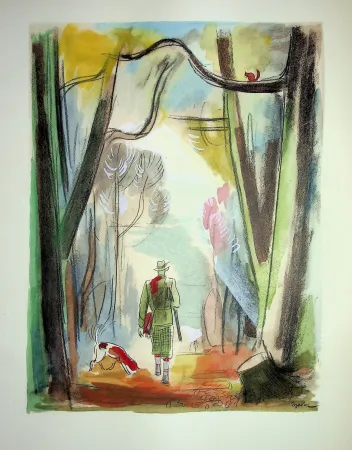 Lithograph Uzelac - La chasse traditionnelle