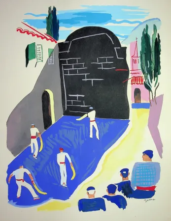 Lithograph Uzelac - La pelote Basque