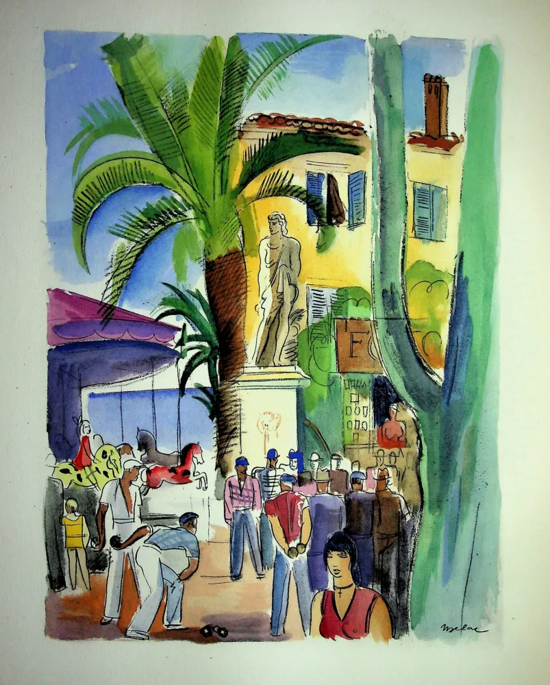 Lithograph Uzelac - La pétanque