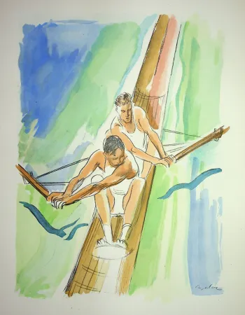 Lithograph Uzelac - L'aviron