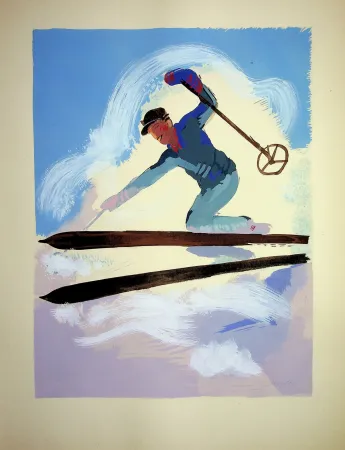 Lithograph Uzelac - Le ski