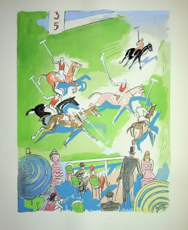 Lithograph Uzelac - Match de Polo à cheval