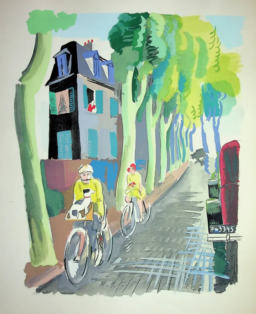 Lithograph Uzelac - Vélo, les cyclistes