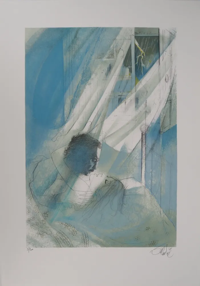 Lithograph Valadie - Amour une nuit d'orage