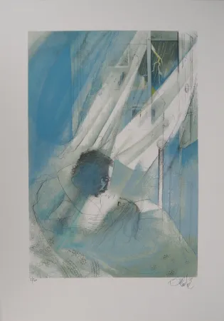 Lithograph Valadie - Amour une nuit d'orage