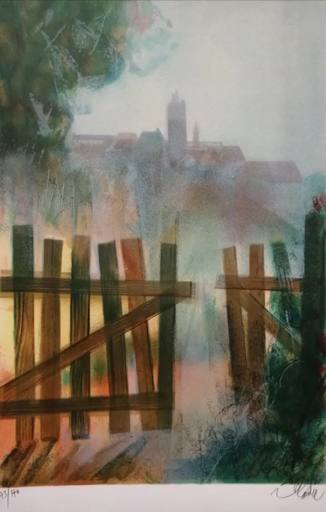 Lithograph Valadie - Brume sur Felletin - Limousin