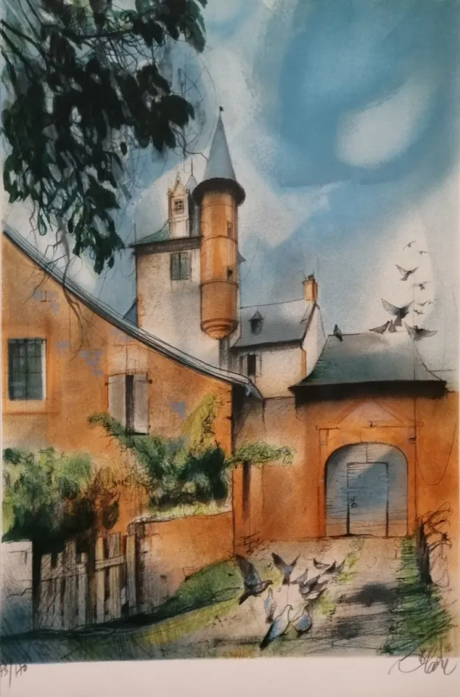 Lithograph Valadie - Collonges la Rouge - Limousin