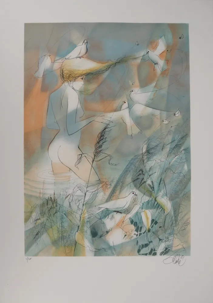 Lithograph Valadie - Dans l'eau de La Claire Fontaine