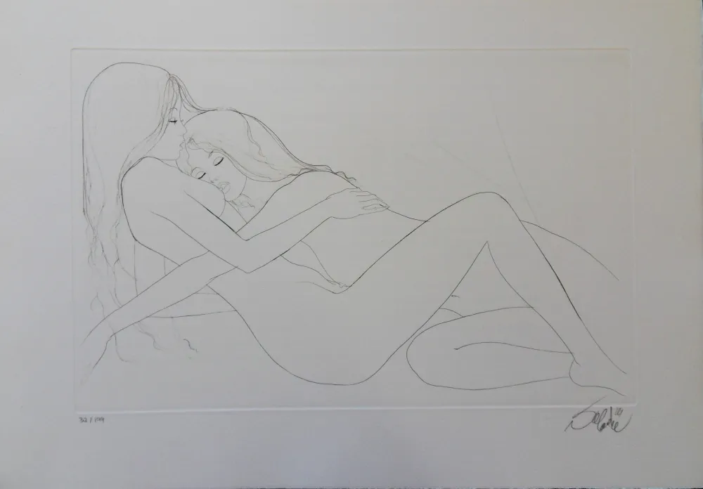 Etching Valadie - Endormies l'une contre l'autre