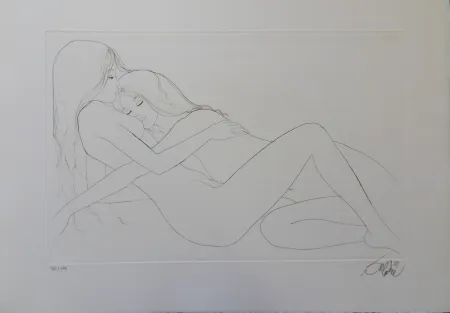 Etching Valadie - Endormies l'une contre l'autre