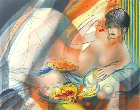 Lithograph Valadie - La Gourmandise